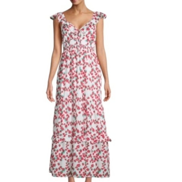Betsey Johnson White Maxi with Strawberry Pattern. Boho Cottagcore Summer Small - Picture 8 of 11